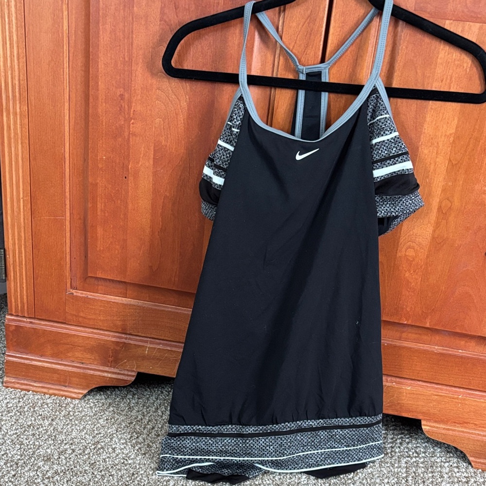 Nike Black and Gray Striped bathing suit two piece